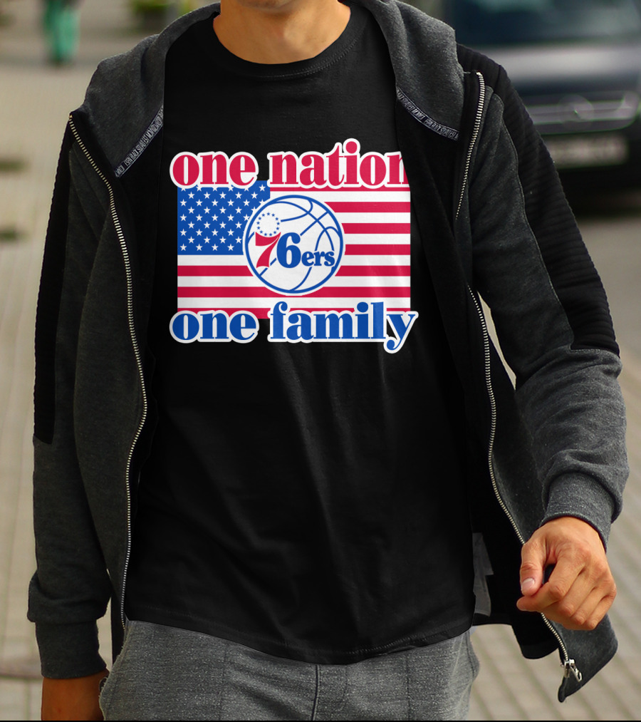 One Nation One Family Philadelphia 76ers 68 American Flag Basketball T-Shirt