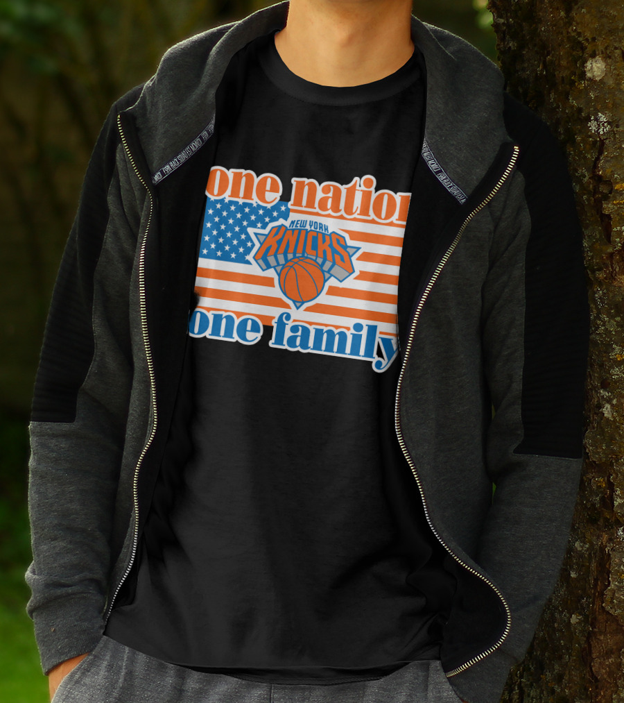 One Nation One Family New York Knicks 71 American Flag Basketball T-Shirt