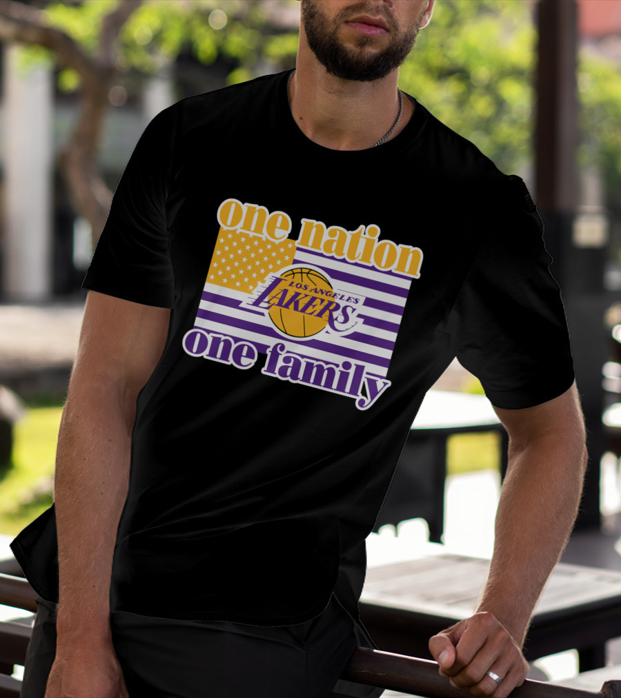 Los Angeles Lakers One Nation One Family American Flag T-Shirt