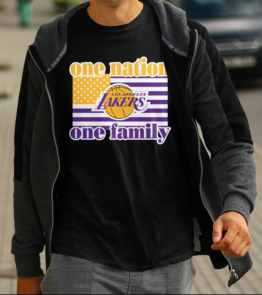 Los Angeles Lakers One Nation One Family American Flag T-Shirt