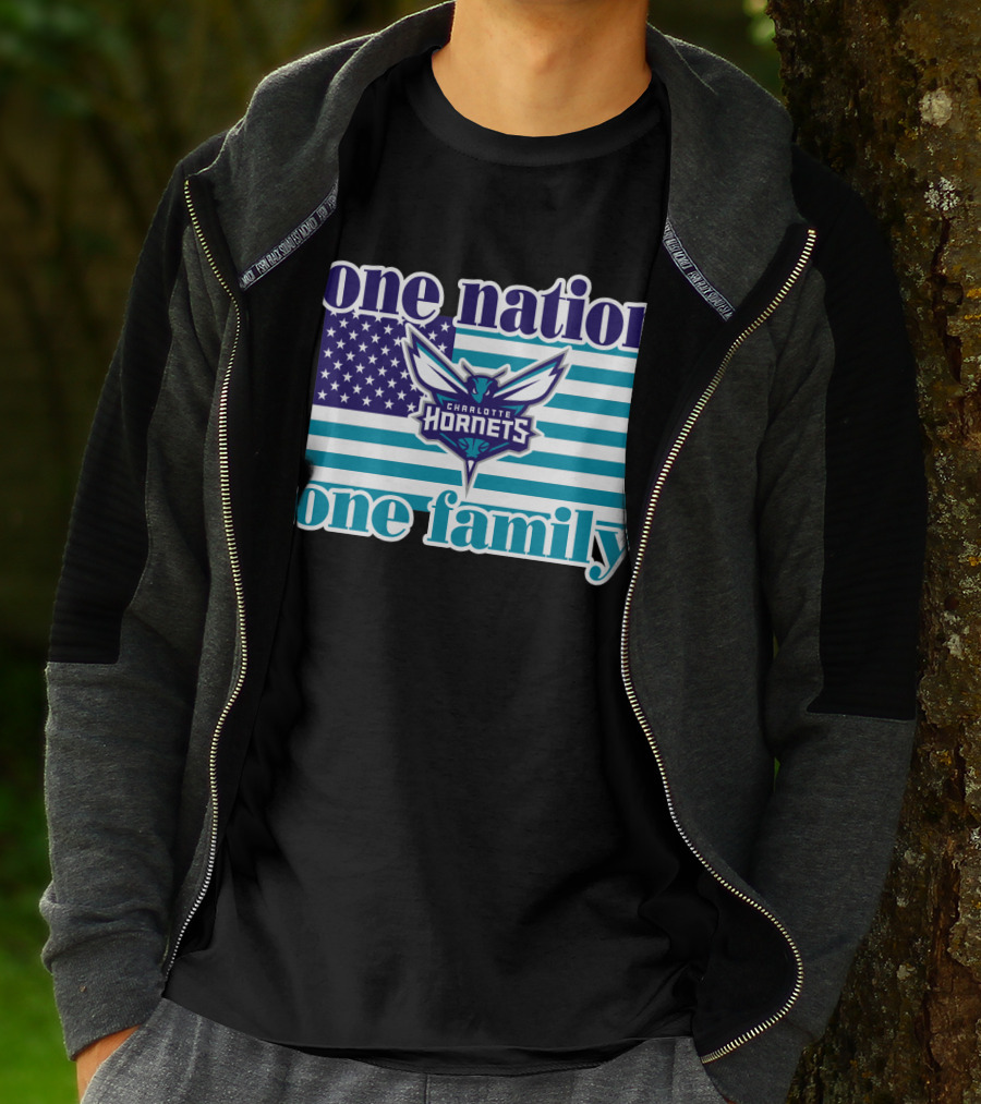 One Nation One Family Charlotte Hornets American Flag T-Shirt