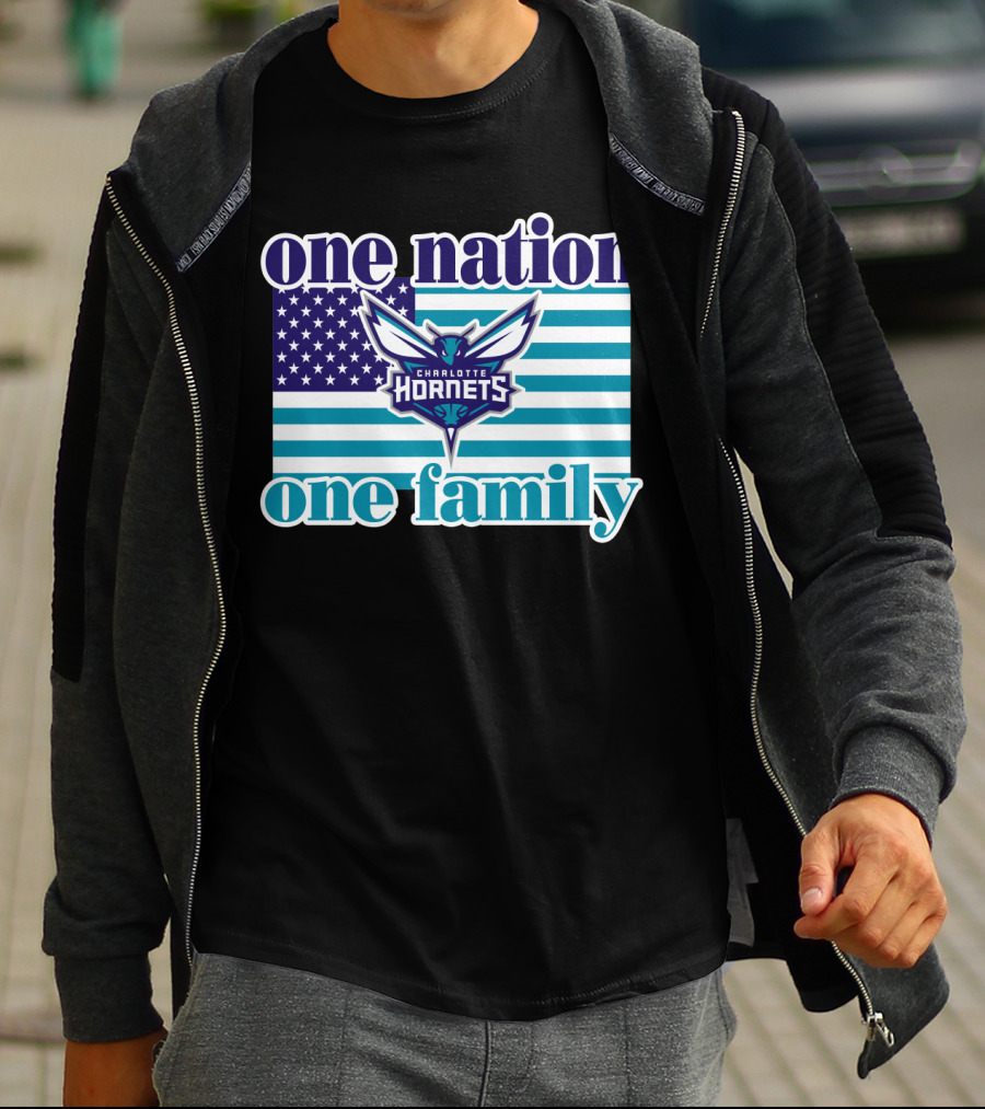 One Nation One Family Charlotte Hornets American Flag T-Shirt