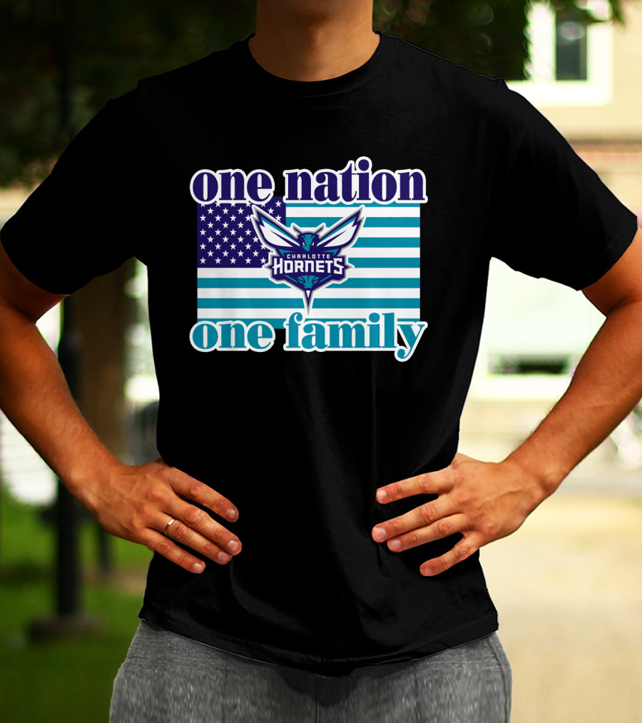 One Nation One Family Charlotte Hornets American Flag T-Shirt