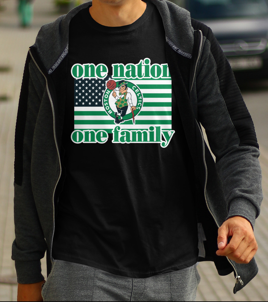 Boston Celtics One Nation One Family Usa Flag T-Shirt