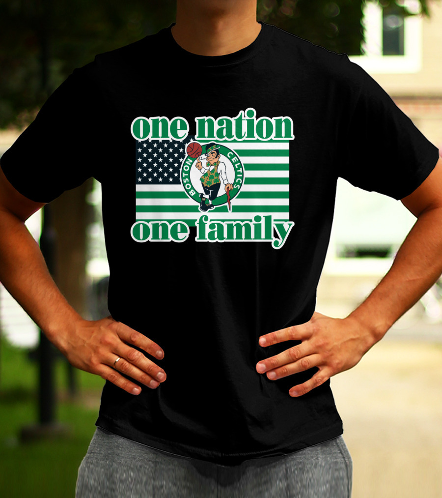 Boston Celtics One Nation One Family Usa Flag T-Shirt