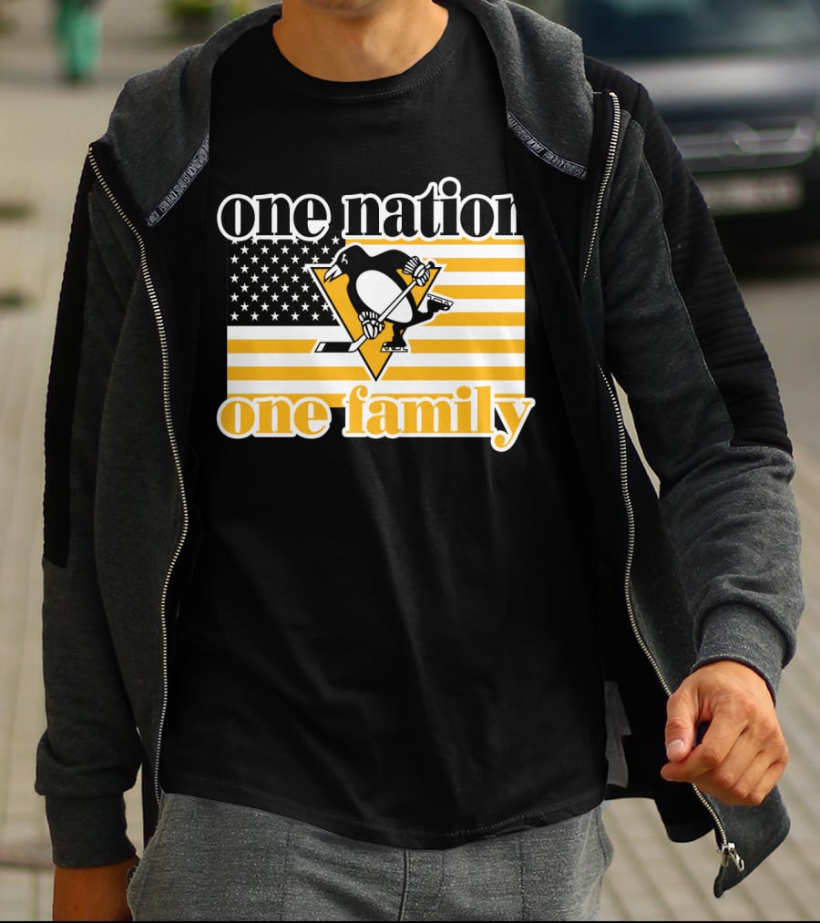 One Nation One Family 95 Pittsburgh Penguins American Flag T-Shirt