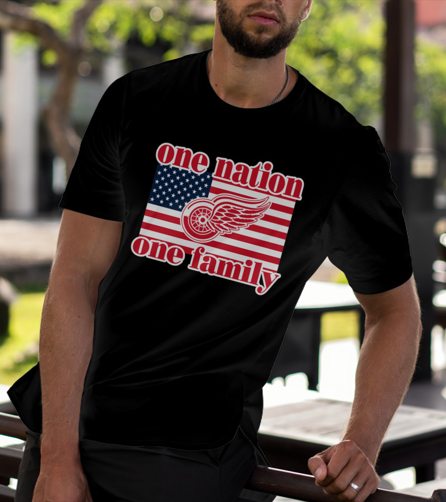 One Nation One Family Detroit Red Wings 105 American Flag T-Shirt