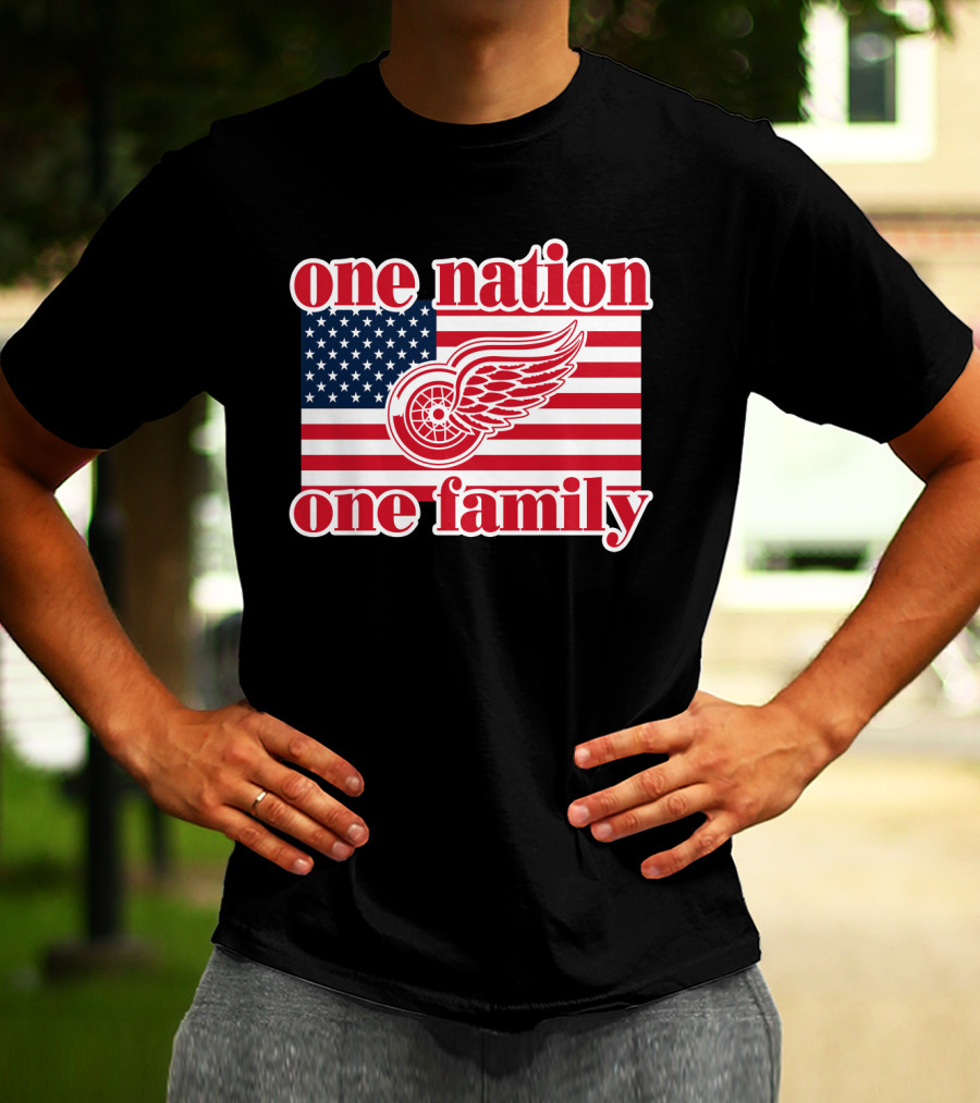 One Nation One Family Detroit Red Wings 105 American Flag T-Shirt
