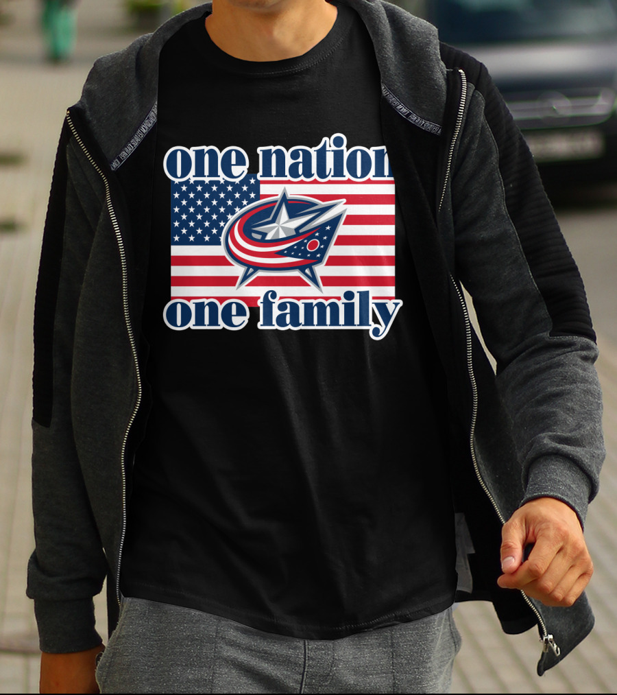 One Nation One Family 107 Columbus Blue Jackets Flag T-Shirt