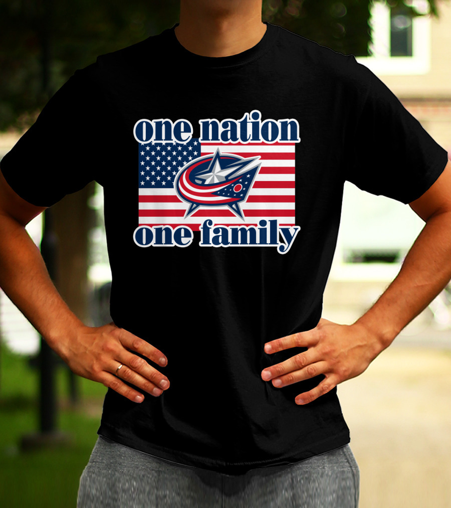 One Nation One Family 107 Columbus Blue Jackets Flag T-Shirt