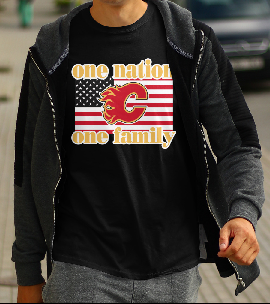 One Nation One Family Calgary Flames American Flag T-Shirt