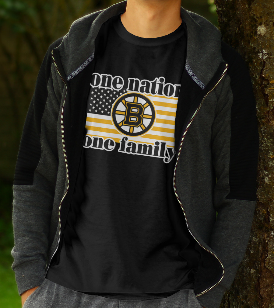 Boston Bruins One Nation One Family Flag T-Shirt