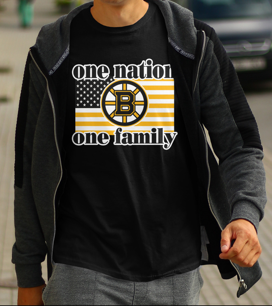 Boston Bruins One Nation One Family Flag T-Shirt