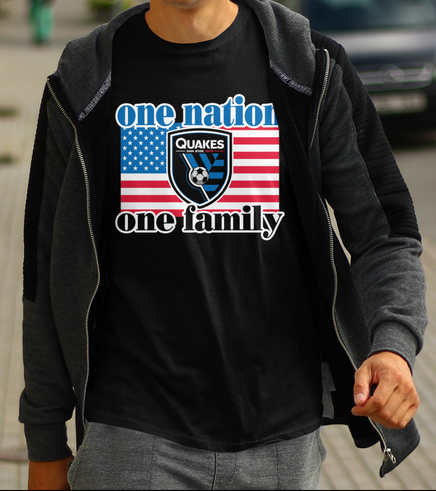 One Nation One Family San Jose Earthquakes Quakes Soccer Usa Flag T-Shirt