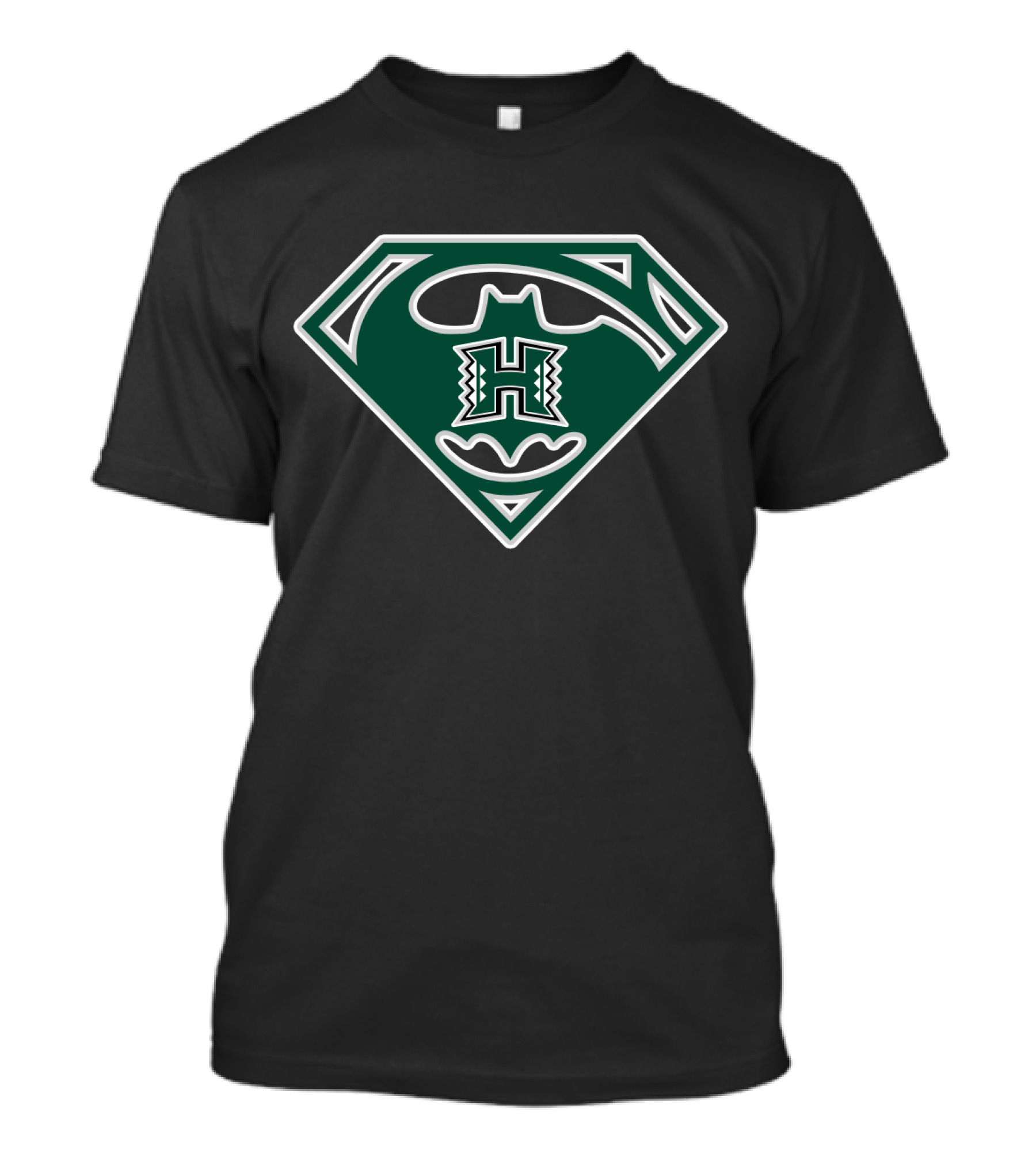 Hawai'i Rainbow Warriors 'H' Logo In Superman Batman Symbol Fusion T-Shirt