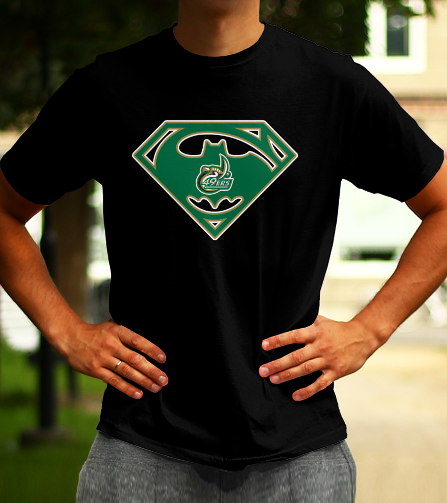 Charlotte 49ers 85 Batman Superman Logo Fusion T-Shirt