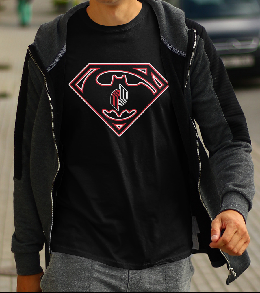 Portland Trail Blazers Batman Superman Logo Combination T-Shirt