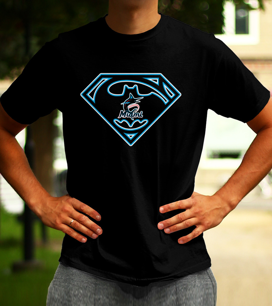 Miami Marlins Superman Batman Logo Mashup T-Shirt