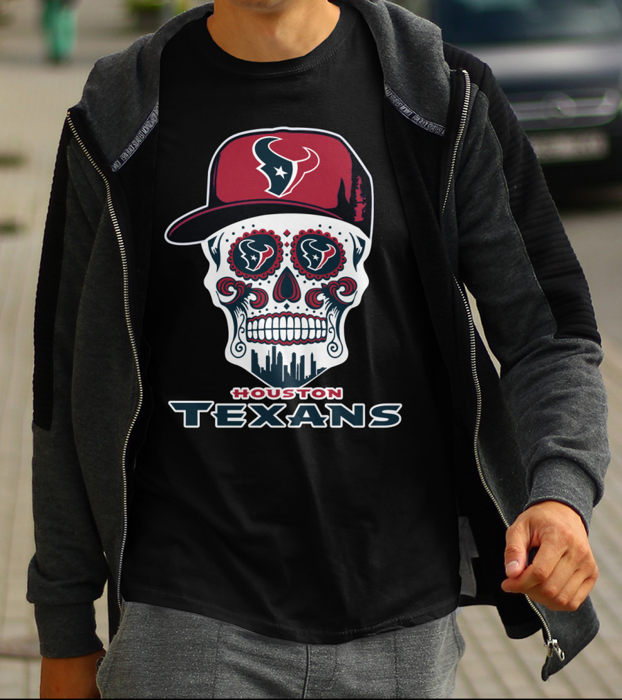 Houston Texans Sugar Skull Football Art T-Shirt