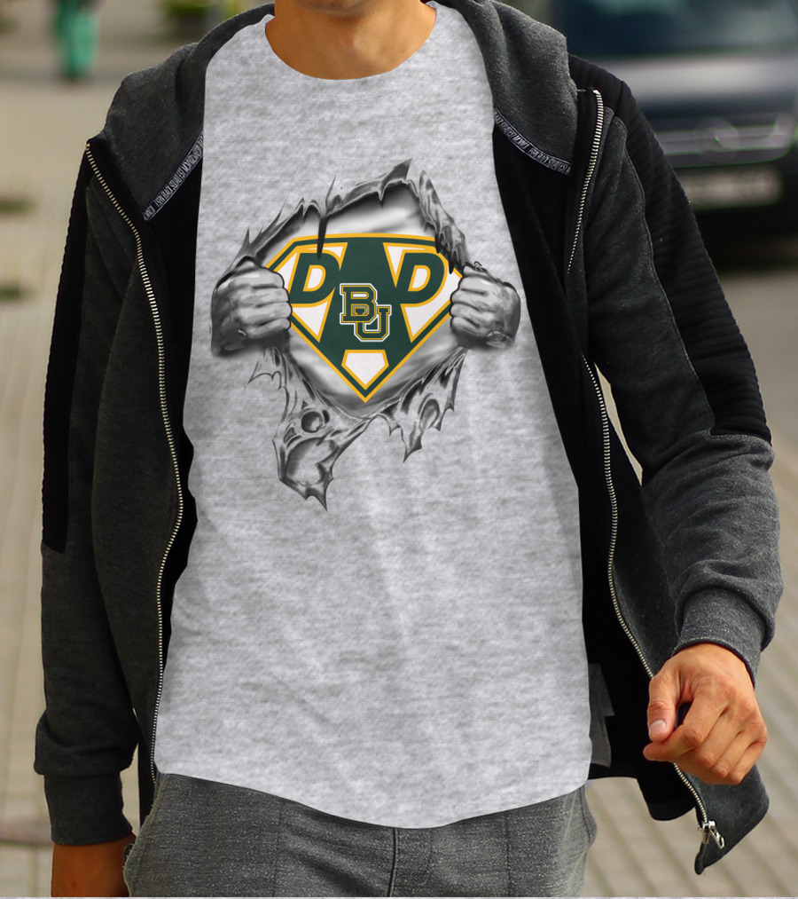 Baylor University Dad Superhero Emblem Torn Fabric T-Shirt