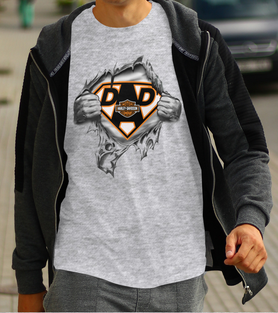 Harley Davidson Dad Superhero Logo Rip T-Shirt