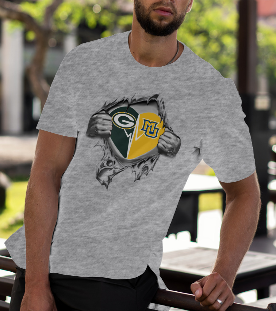 Packers Heart With Marquette Golden Eagles T-Shirt