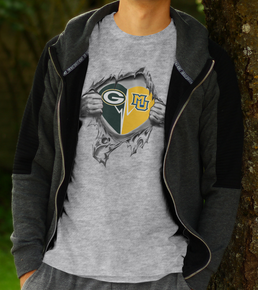 Packers Heart With Marquette Golden Eagles T-Shirt