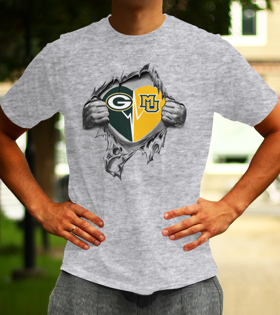 Packers Heart With Marquette Golden Eagles T-Shirt