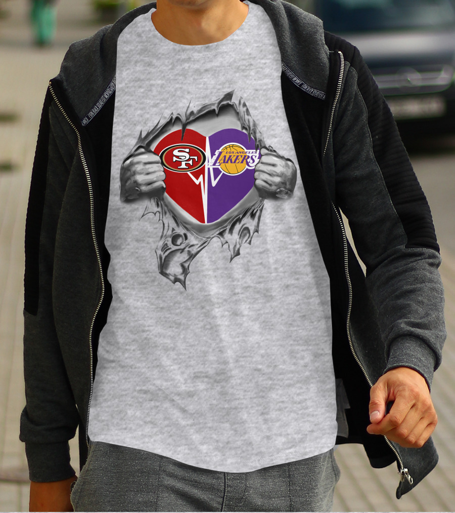 Front 49ers Los Angeles Lakers Heart Design 49ers T-Shirt
