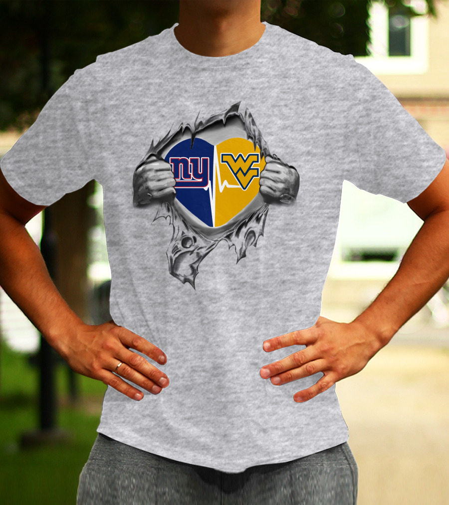New York Giants West Virginia Mountaineers Heart T-Shirt