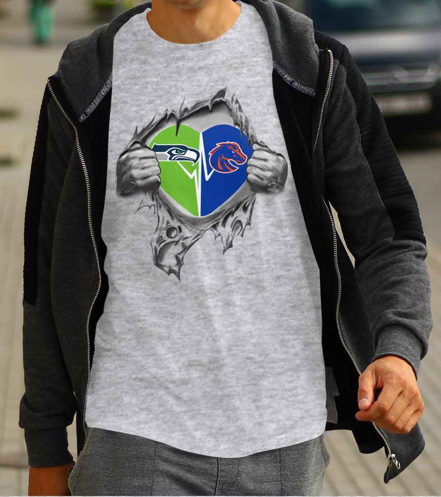 Seahawks Boise State Broncos Heart Design Fan Spirit T-Shirt