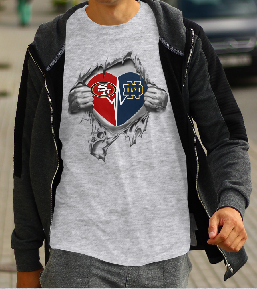 Notre Dame 49ers Heart Logo Fusion Concept T-Shirt