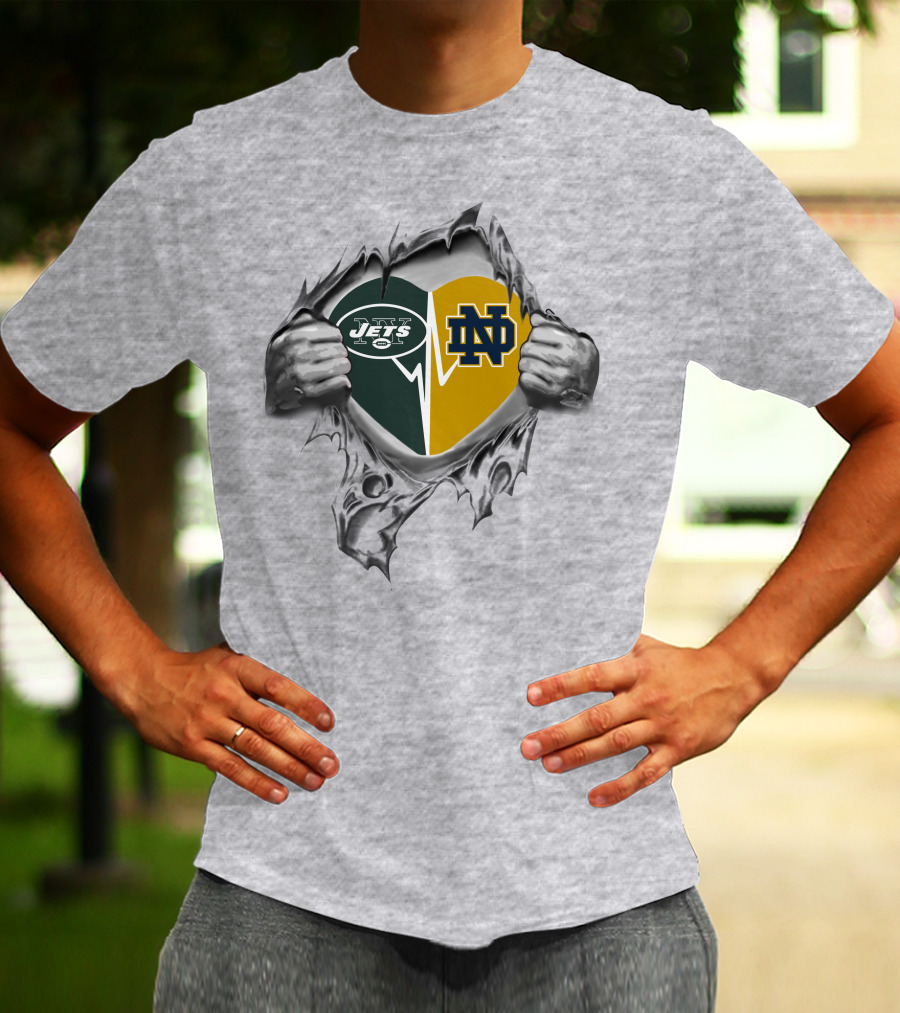 Jets Notre Dame Heart Rip T-Shirt