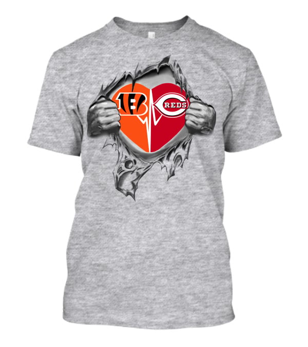 Cincinnati Bengals Reds Logo Heart Combination T-Shirt