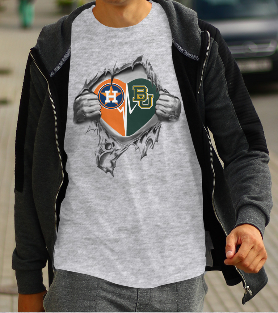 Astros Baylor Bears Heart With Logos Symbolizing Team Pride T-Shirt