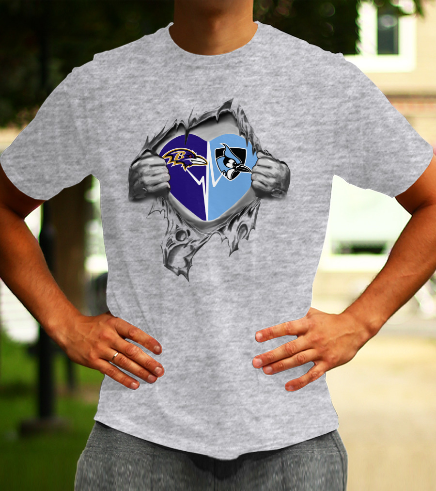 Ravens John Hopkins It's In My Heart Dual Logos Embrace T-Shirt