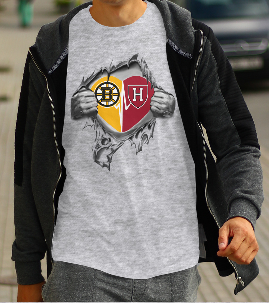 Bruins Harvard Crimson Heart Logo Emblem Fusion T-Shirt