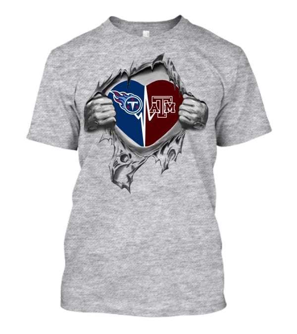 Titans Texas A&M Aggies Heart Rip T-Shirt