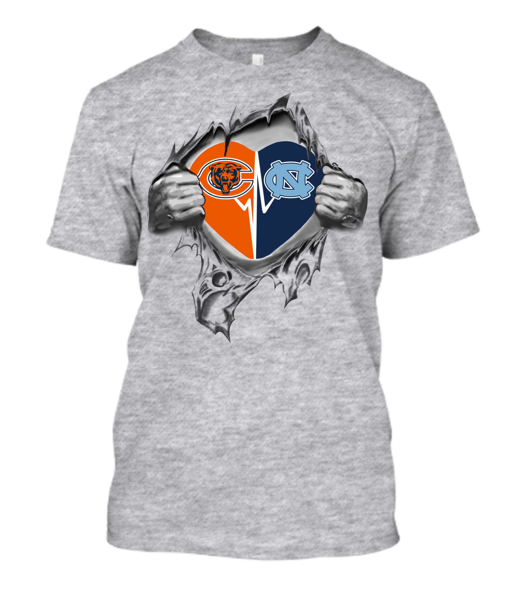 Bears And Tar Heels Heart Logo Revealed In Torn Fabric T-Shirt