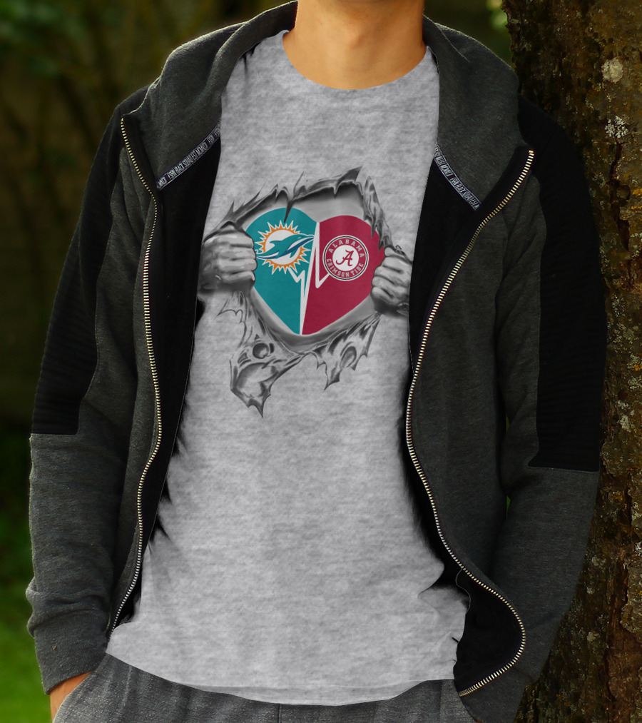 Miami Dolphins Alabama Crimson Tide Heart Torn Metal T-Shirt
