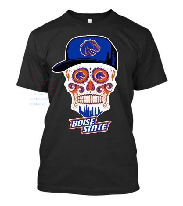 Boise State Broncos Skull With Hat And City Skyline T-Shirt
