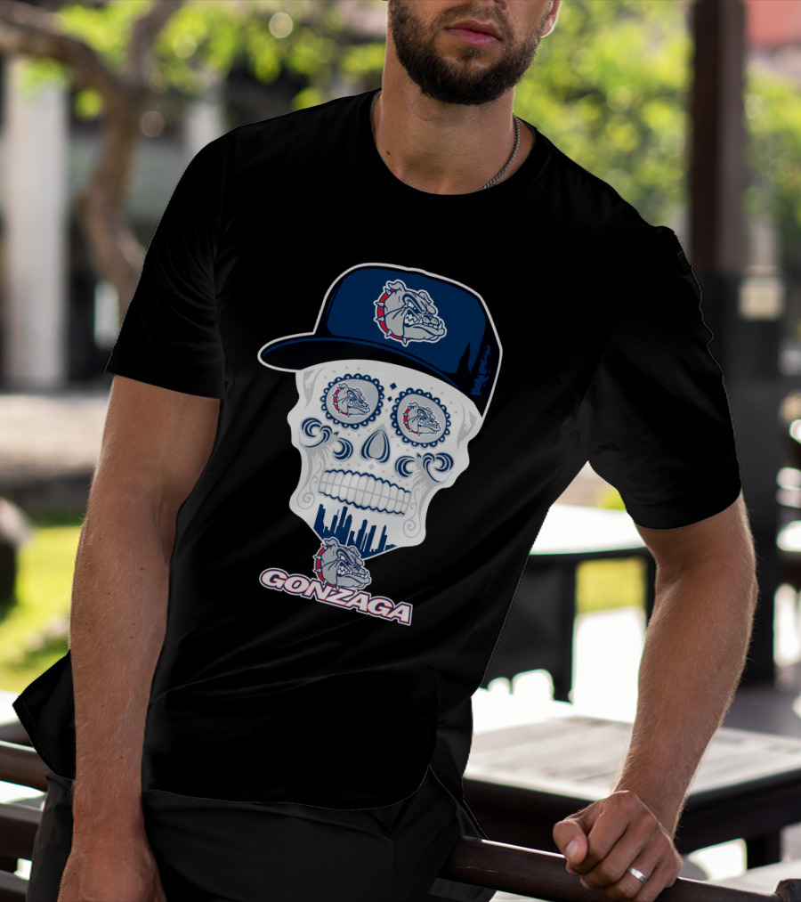 Gonzaga Bulldogs Skull With Hat And City Skyline T-Shirt