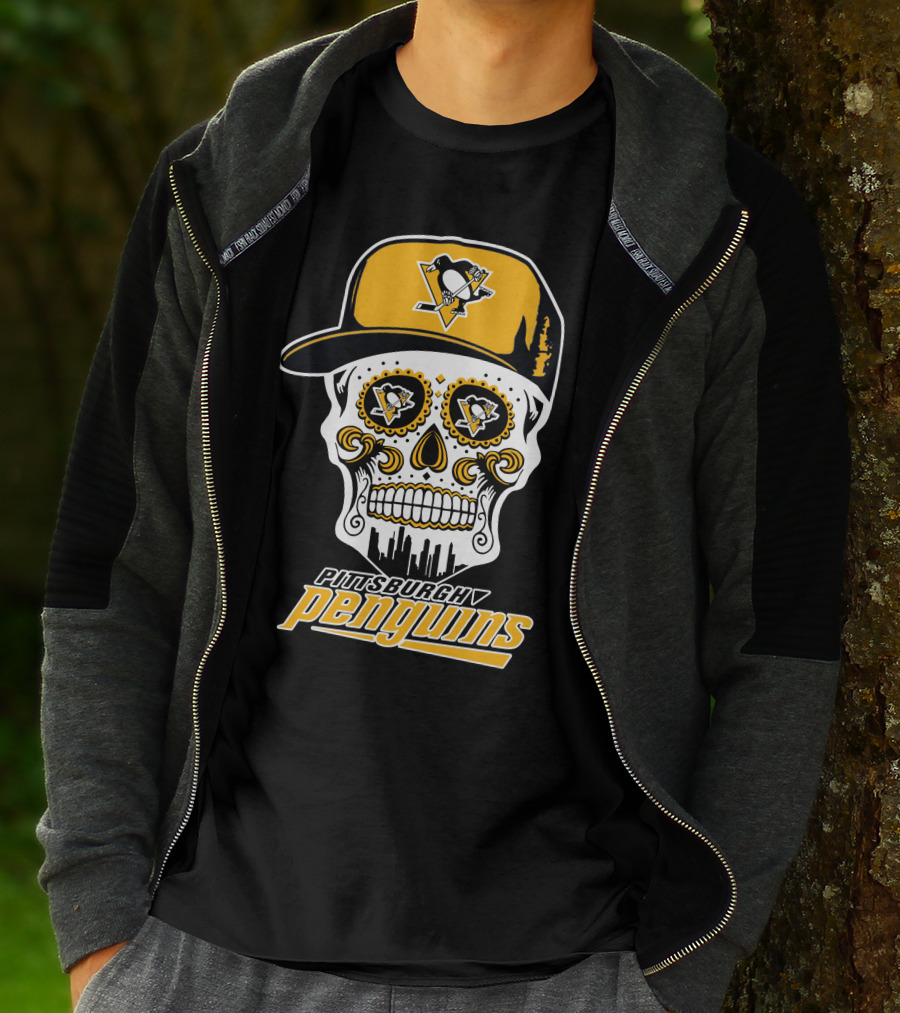 Pittsburgh Penguins Skull With Hat And Team T-Shirt