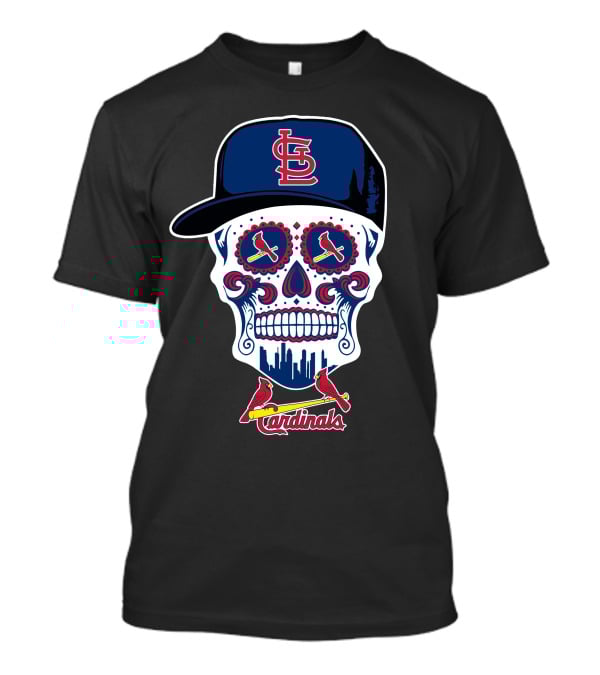 St Louis Cardinals Skull With Baseball Cap And City Skyline T-Shirt