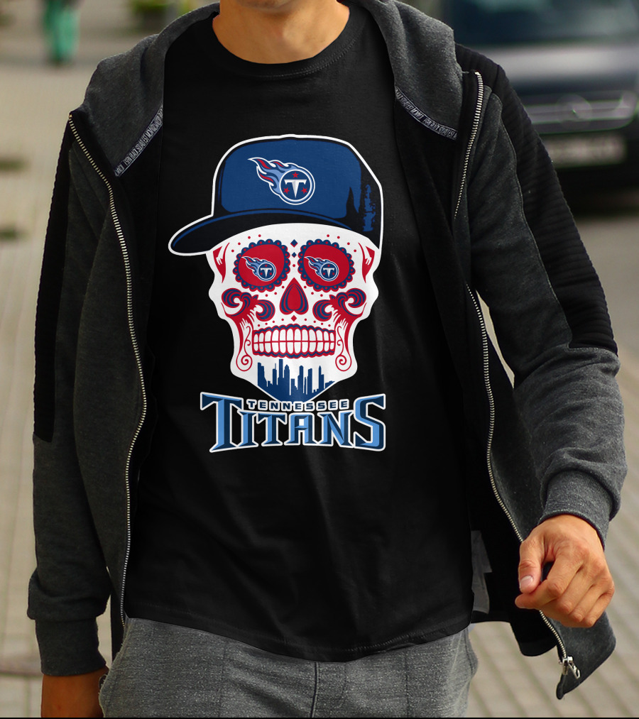 Tennessee Titans Skull Sugar Skull Art With Cap T-Shirt