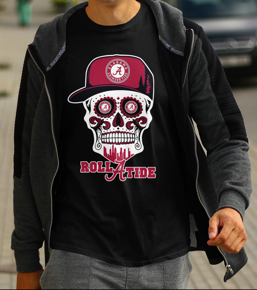 Roll Tide Alabama Crimson Tide Skull Hat T-Shirt