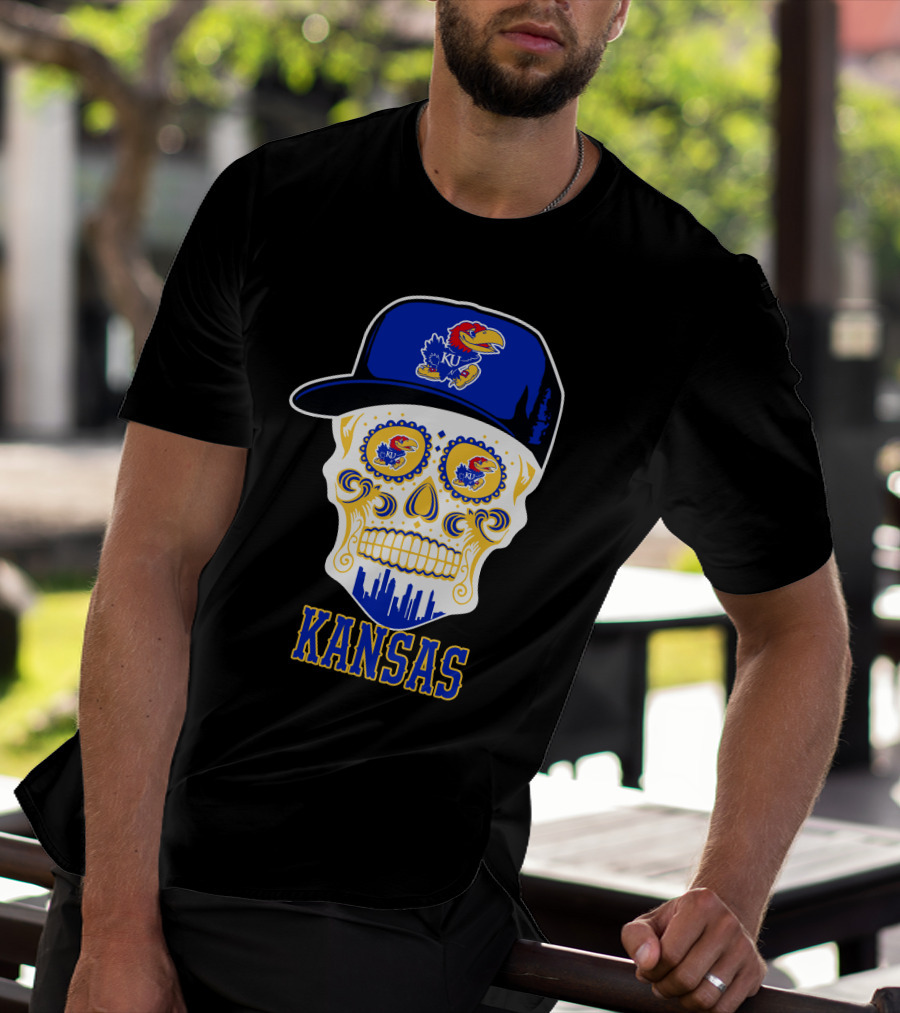 Kansas Jayhawks Skull Hat Ku T-Shirt