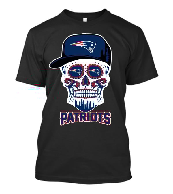 New England Patriots Skull With Hat And Cityscape T-Shirt