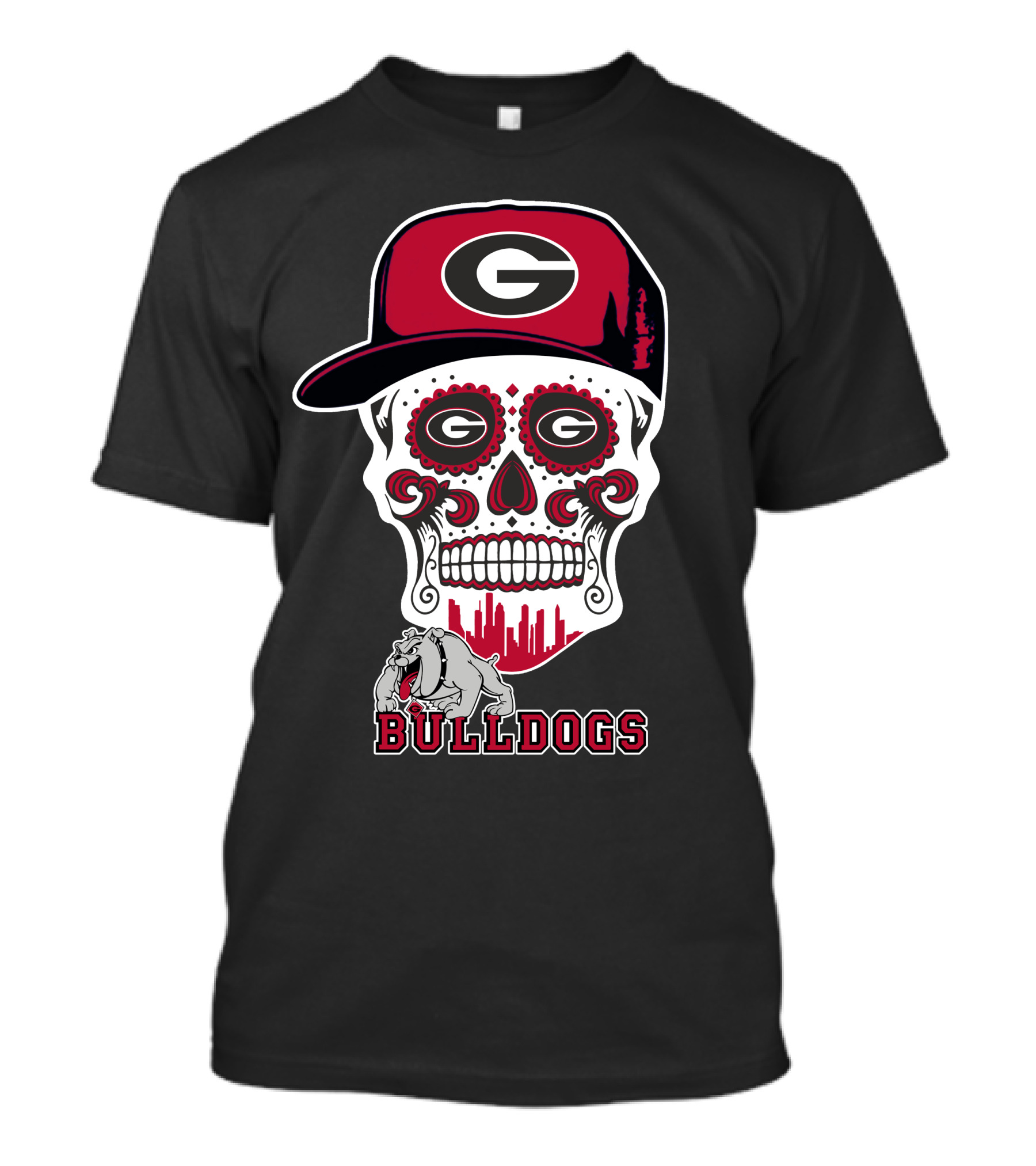 Georgia Bulldogs Sugar Skull Hat Bulldogs T-Shirt