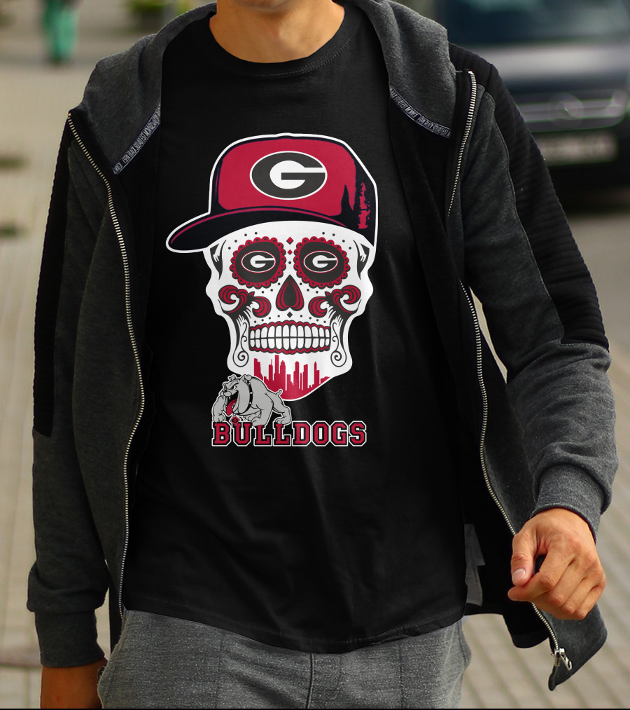 Georgia Bulldogs Sugar Skull Hat Bulldogs T-Shirt